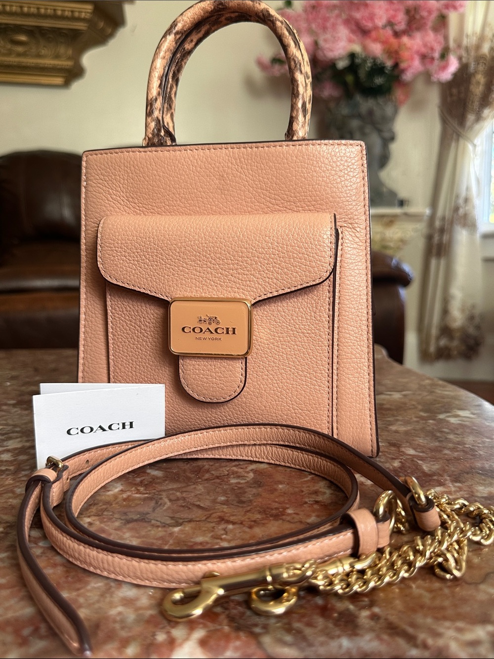 COACH Pink Pebbled Leather Mini Bag with Gold Hardware
